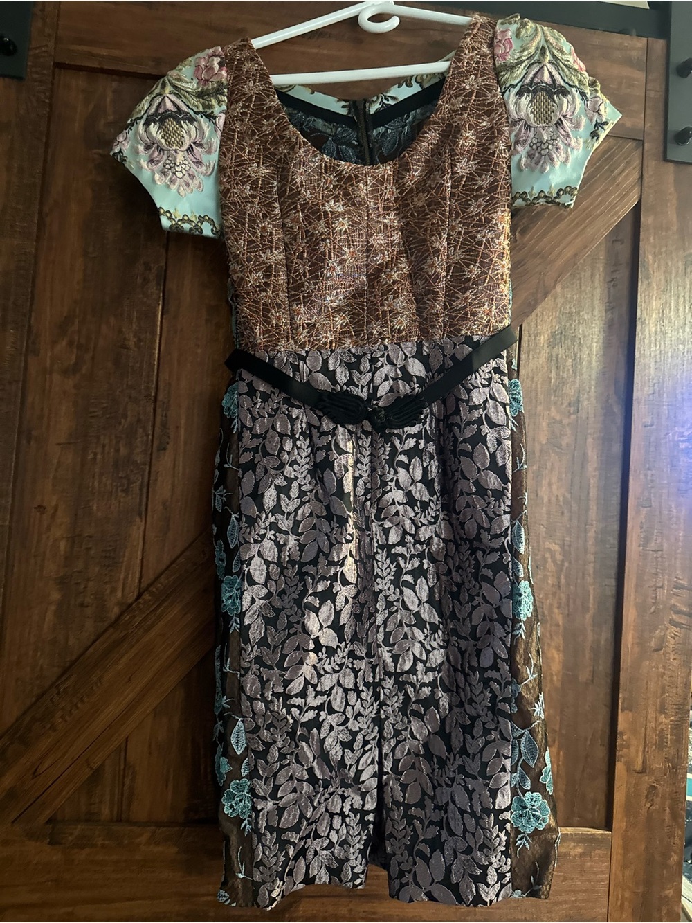Byron Lars Bodice Lace Dress with Mint Floral Sleeves